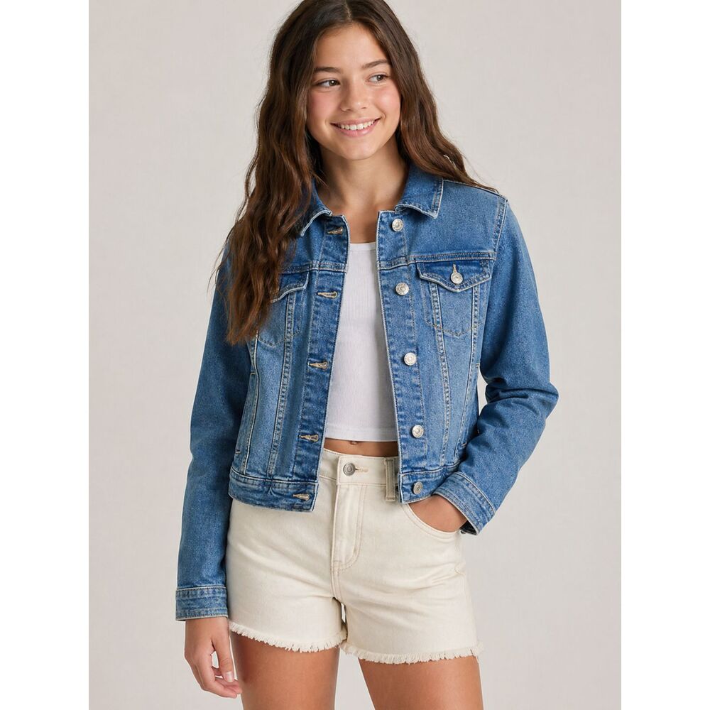 Thereabouts Girls Denim Jacket Cropped Trucker Blue Size L 14.5 16.5 Plus NWTWT